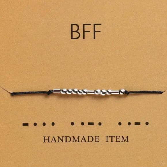 "BFF" Silver Morse Code Bracelets - Adjustable String, Inspirational Message - Picture 1 of 2